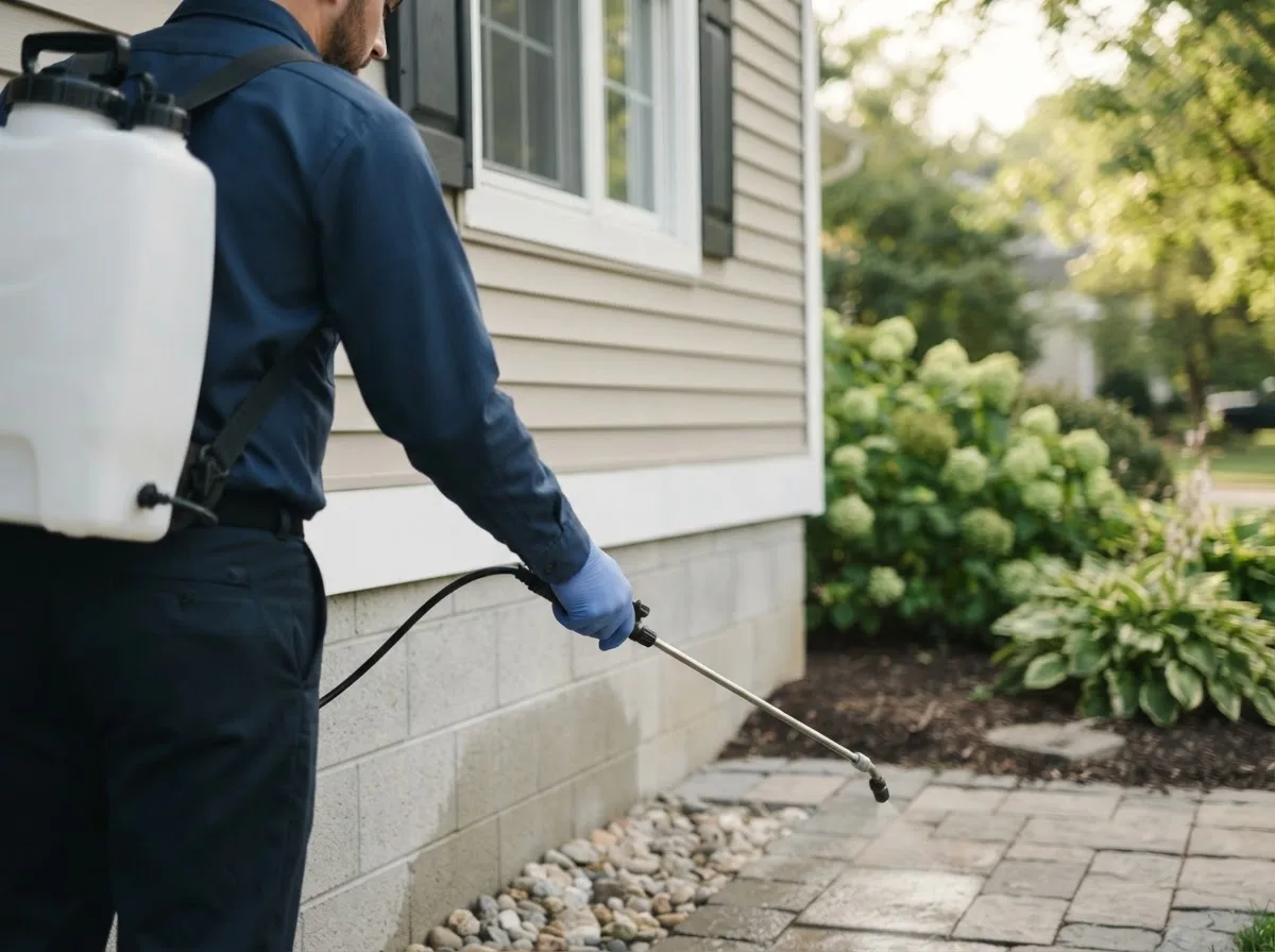 Pest control technician inspecting a home in Richmond, IN